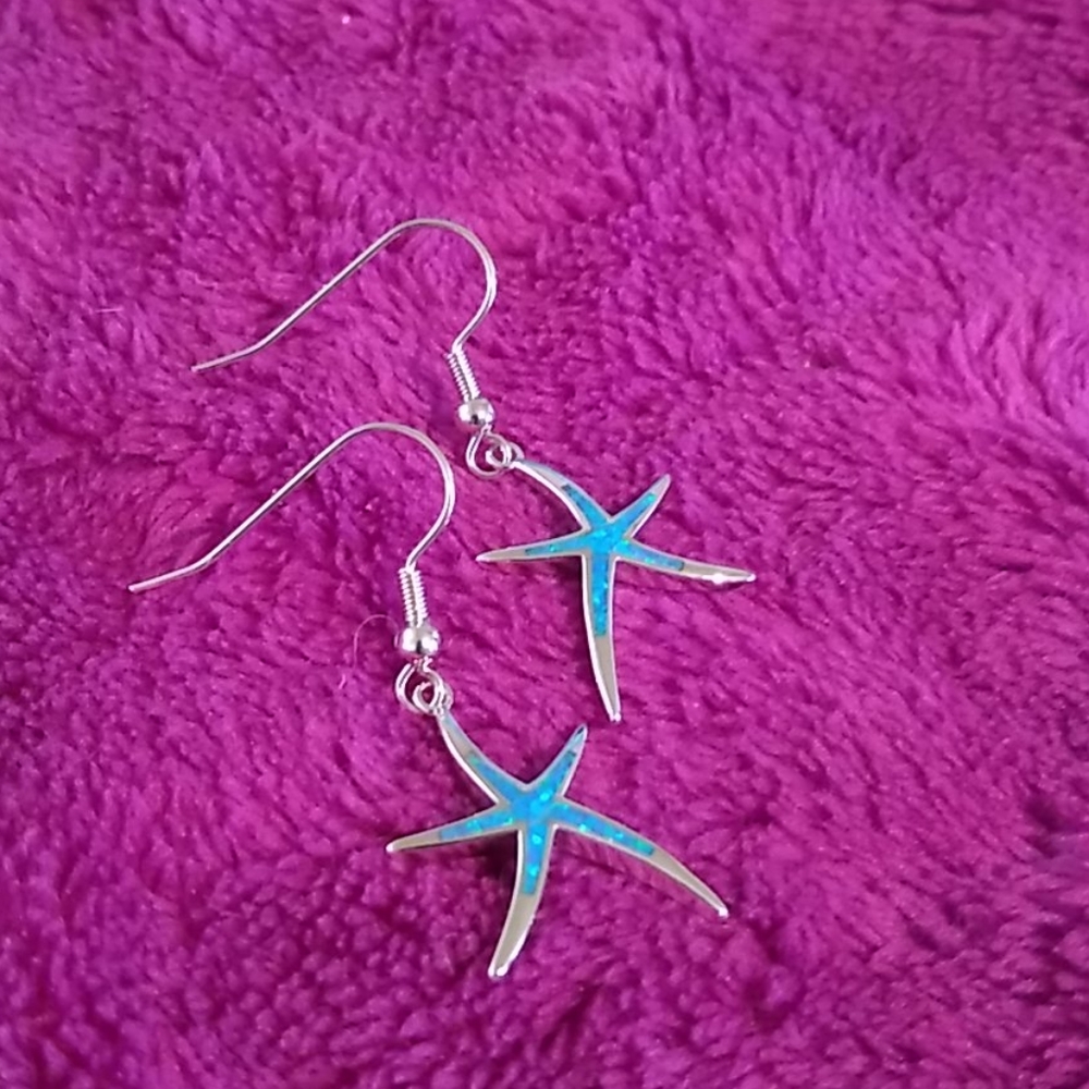 Blue Opal Starfish Earrings.